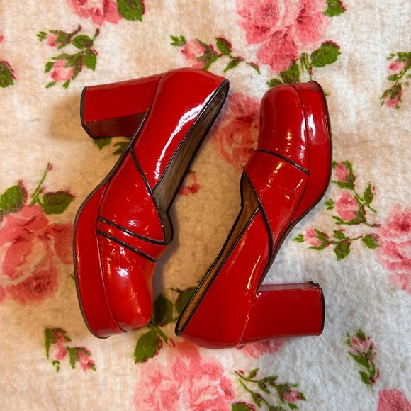 1940s PIN UP Real Patent Leather bright red leather sole Platform cuban heels fr - Picture 14 of 16